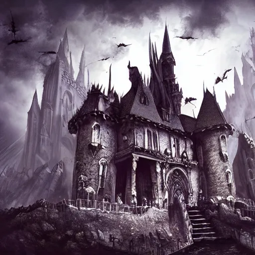 Prompt: gothic fantasy art, evil castle, ultra realistic, wide angle, intricate details, sharp focus, highly detailed,