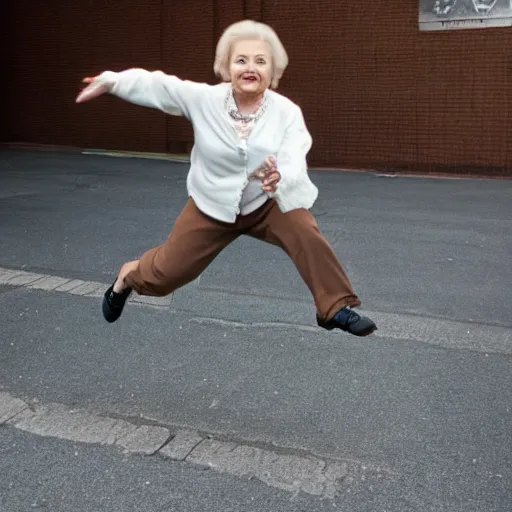 Image similar to Betty White doing parkour