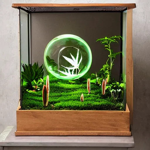 Prompt: glowing terrarium with plants inside digital art scary gothic mysterious