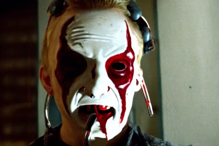 Image similar to macaulay culkin as jigsaw in the saw franchise, cinematic lighting