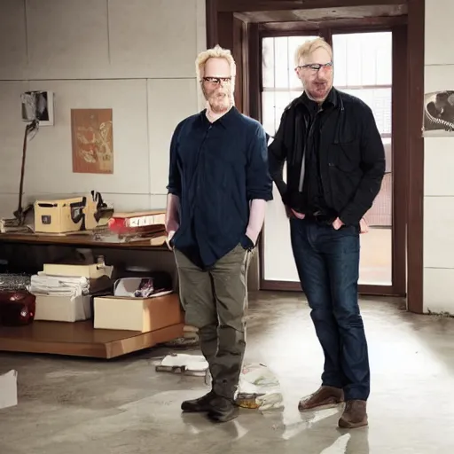 Prompt: photorealistic Adam Savage and Jamie Hyneman in Synopsis preceding scene cut released from episode 10 good morning of the TV anime Chihiro days broadcast on Tuesday March 9