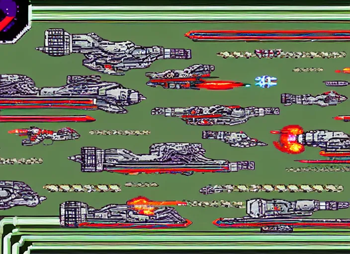 Image similar to spaceship shmup style, r-type, retro, pixel