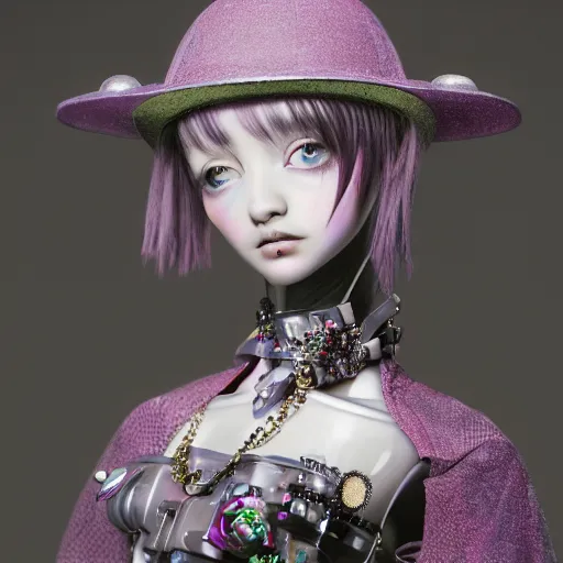 Image similar to Ethereal, mysterious stunning maximalist adorable cyberpunk girl named Lain (Serial Experiments Lain) from the rainbow sky paradise, high-tech, professional high fashion model photo shoot, hyperdetailed by Mark Ryden and artgerm and Hiroyuki-Mitsume Takahashi, 35mm macro shot, hyperrealism, 8k resolution 3D