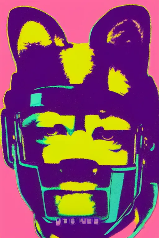 Prompt: Memphis abstract minimal art, purple stelar raccoon inspired by Andy Warhol and Daft Punk
