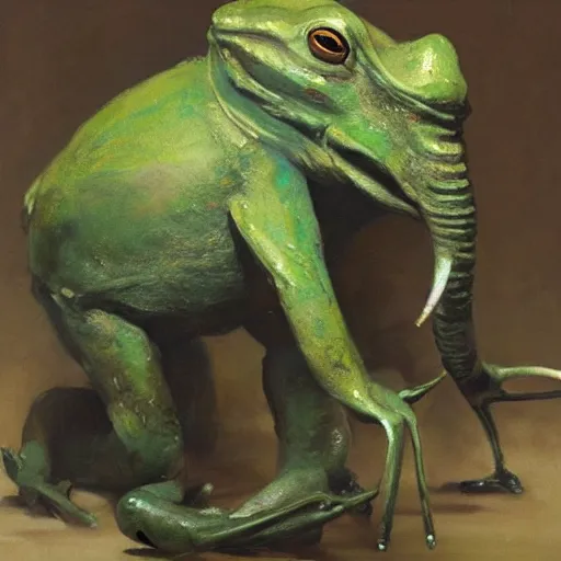 Image similar to frog - elephant creature, oil painting by ruan jia