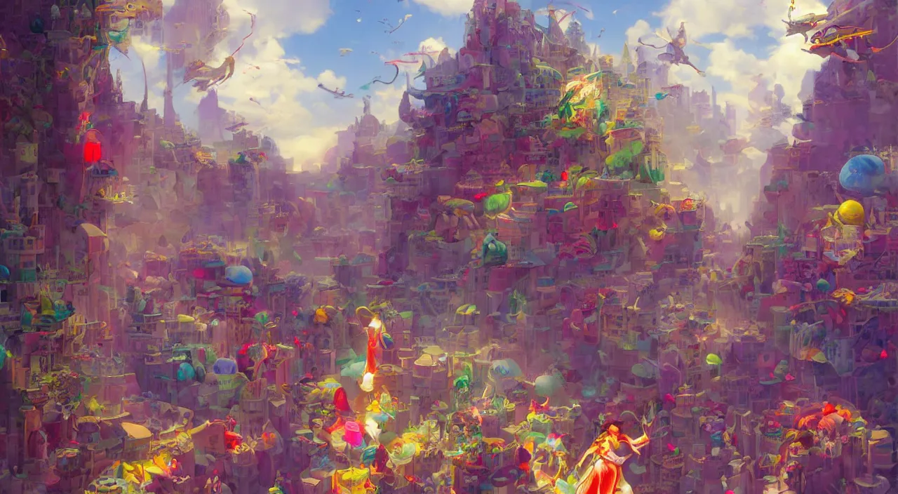 Image similar to bazaar zouk oriantal multicolorful sky shine place mosquet painting, sunny day, matte painting, bold shapes, hard edges, street art, trending on artstation, by huang guangjian and gil elvgren and sachin teng