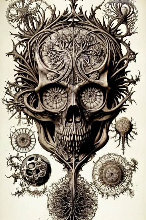 Image similar to art forms of nature by ernst haeckel, memento mori by arthur rackham, ornate antique porcelain beautiful skull mask, ultrasharp, photorealistic, hyperdetailed, octane render, polished, art nouveau, neo - gothic, gothic, intricate ornamental organic filigree, art nouveau botanicals, art forms of nature by ernst haeckel, horizontal symmetry, symbolist, visionary