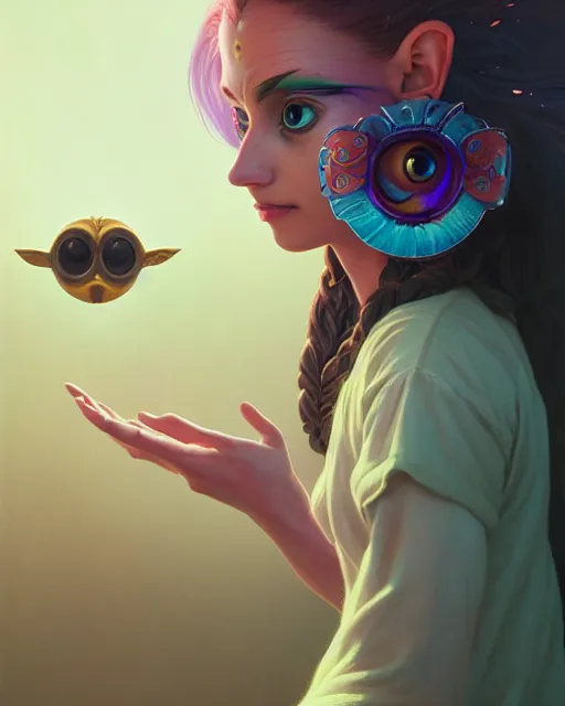 Image similar to highly detailed surreal vfx portrait of young woman wearing majora's mask, stephen bliss, unreal engine, greg rutkowski, loish, rhads, beeple, makoto shinkai and lois van baarle, ilya kuvshinov, rossdraws, tom bagshaw, alphonse mucha, global illumination, detailed and intricate environment