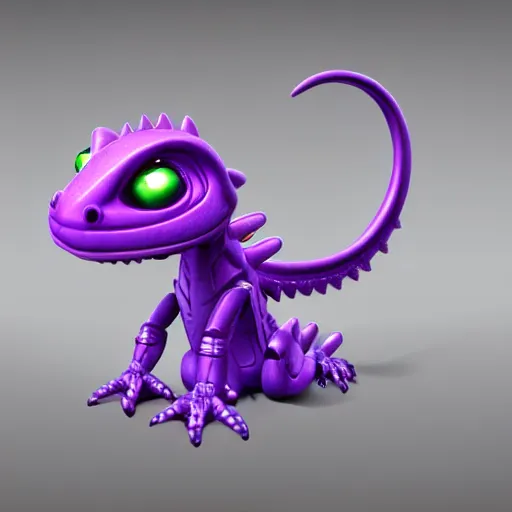 Image similar to very cute small purple robototechnic dragon with well-designed head and four legs looking like lizard,Disney, digital art