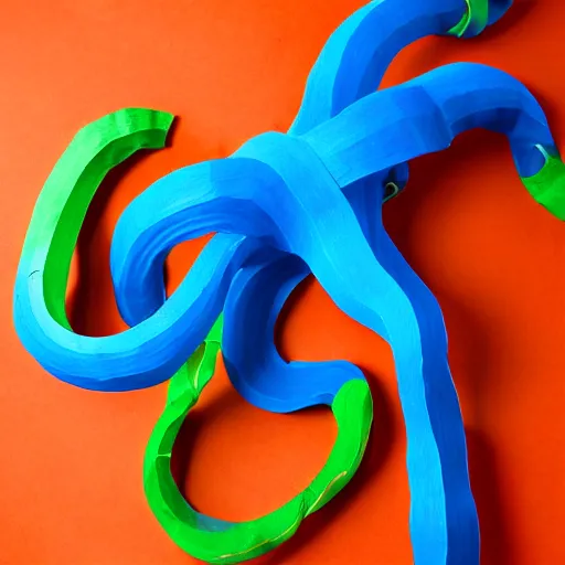 Image similar to cardboard cutout of tentacles, cut out of colored corrugated cardboard, realistic, cardboard cutout, flat, hyperrealistic photography