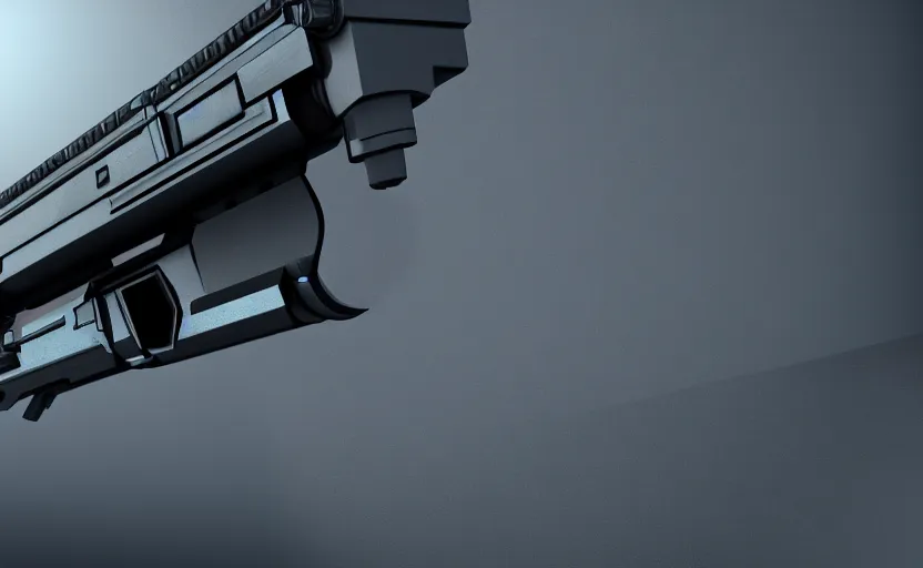 Prompt: futuristic weapon gun on while background, hyperrealism, no blur, 4 k resolution, ultra detailed