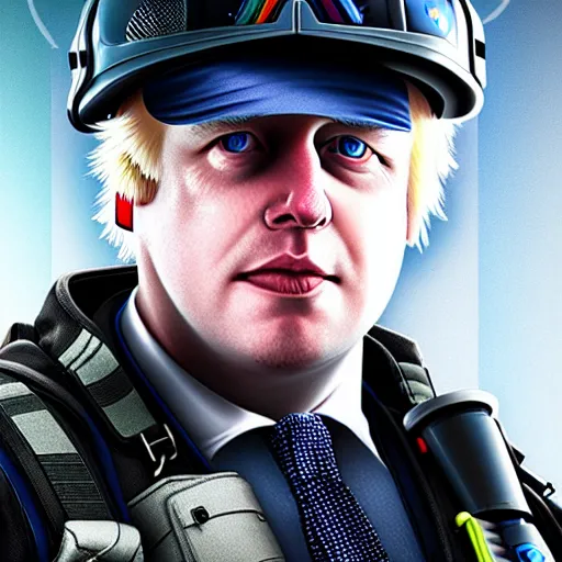 Image similar to boris johnson as a rainbow six siege operator, 4 k, highly detailed