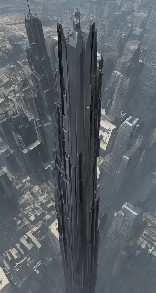 Prompt: huge futuristic skyscrapper, in style of dieselpunk, detailed, sharp, 8 k