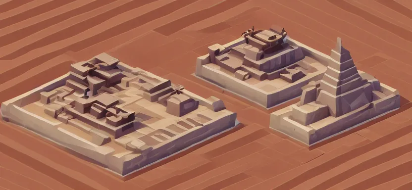 Prompt: a desert civilization, low poly pixel, isometric 3d perspective