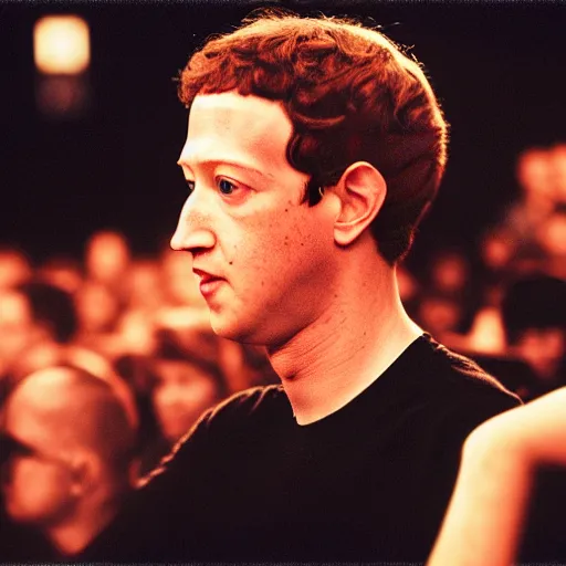 Image similar to 3 5 mm macro photograph of mark zuckerberg watch the original star wars in a movie theater