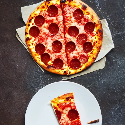 Image similar to a pepperoni pizza, cookbook photo, closeup, bokeh