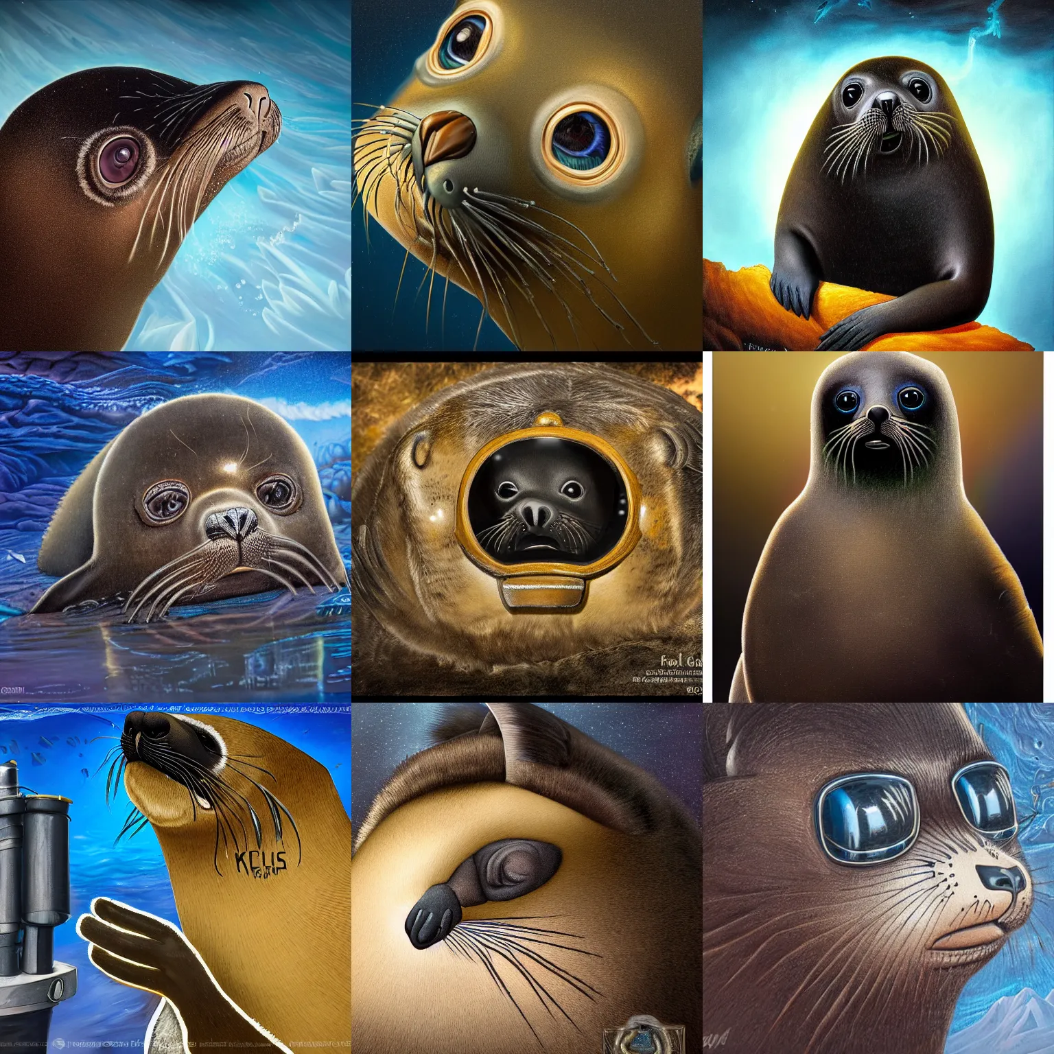 Prompt: a old south american fur seal australis with a offshore oil mounted in the head, key visual, ambient lighting, highly detailed by greg'craola'simkins and kris kuksi, zoom out,