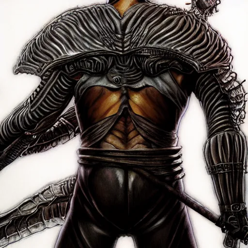 Image similar to portrait of guts from berserk extremely detailed, made by wlop and maxwell boas