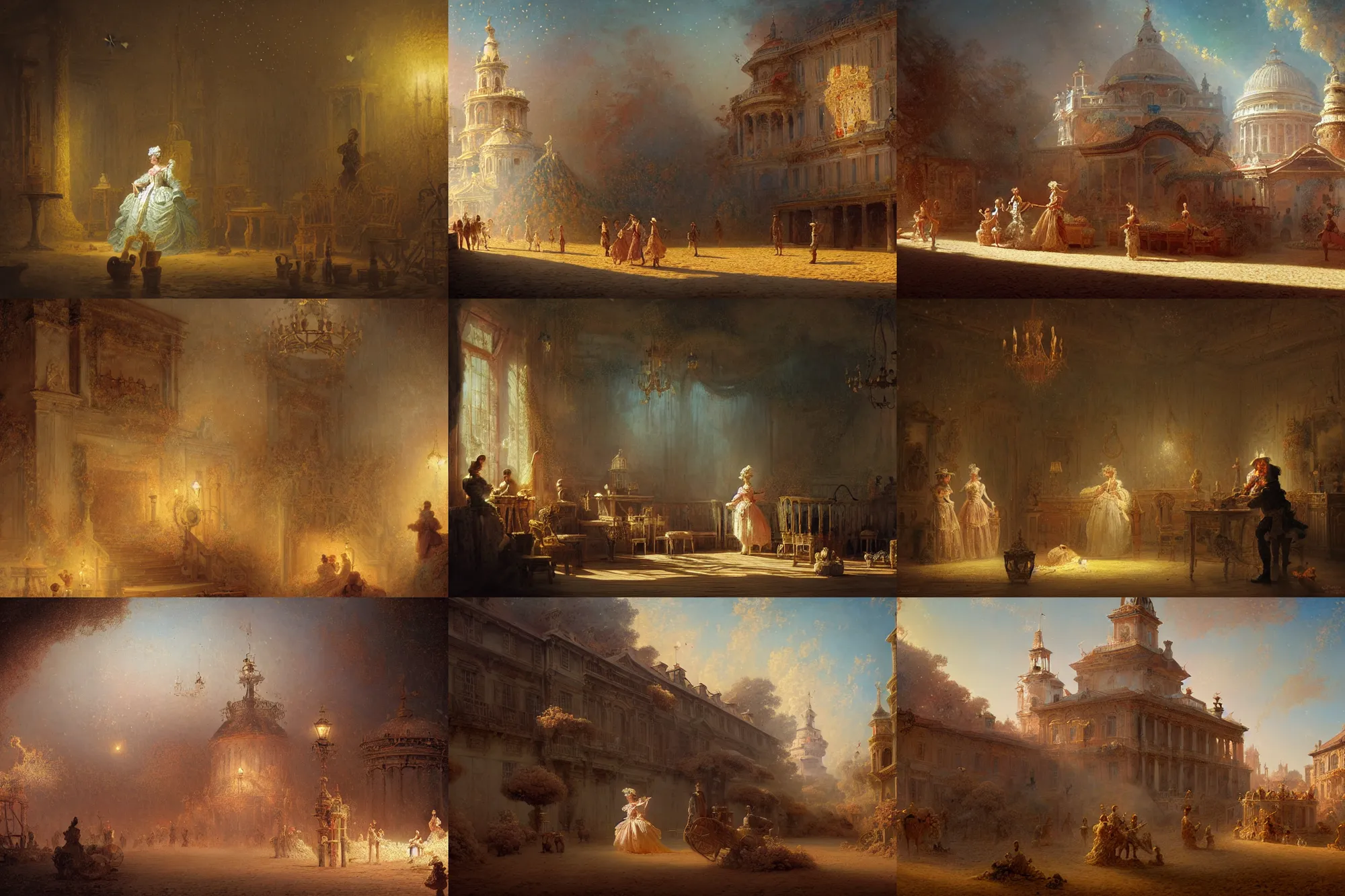 Prompt: colonial themepark showing the stars, sand dust, stoic, light dust, magnificent, hyperdetailed, theatrical, close up, masterpiece, painted by jean honore fragonard and greg rutkowski