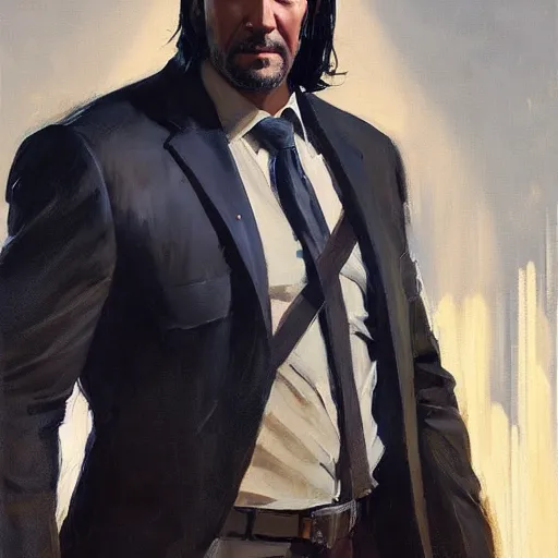 Image similar to greg manchess portrait painting of partially armored john wick as overwatch character, medium shot, asymmetrical, profile picture, organic painting, sunny day, matte painting, bold shapes, hard edges, street art, trending on artstation, by huang guangjian, gil elvgren, ruan jia, greg rutkowski, gaston bussiere