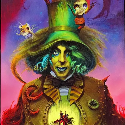 Image similar to alice in wonderland, by basil gogos and phillipe druillet and paul lehr, trending on artstation hq, deviantart, pinterest, 4 k uhd image