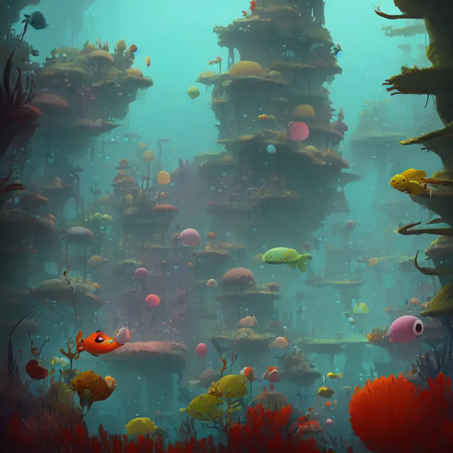 Image similar to Goro Fujita illustrating Underwater forest, aquatic life, full of color, art by Goro Fujita, sharp focus, highly detailed, ArtStation