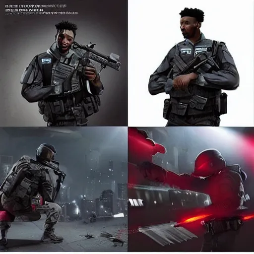 Image similar to “ rtx on, 3 0 9 0 capable, 2 1 savage in counter terrorist uniform, fighting crime in the city of atlanta, unreal engine, concept art ”