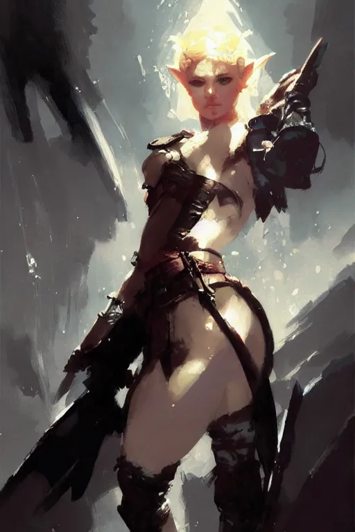 Prompt: female elf portrait dnd, painting by craig mullins, greg rutkowski, yoji shinkawa