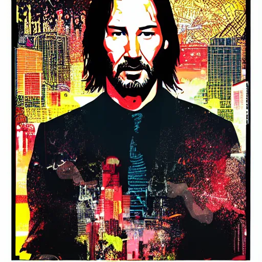 Image similar to Portrait of Keanu Reeves by dan mumford