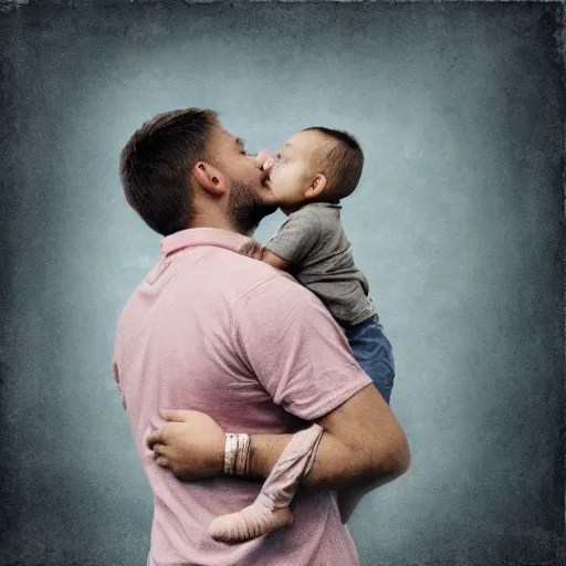 Prompt: father with child. digital mixed media collage. soft matte pastel tones. matte background. HD 8x