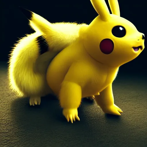 Image similar to photography of a realistic pikachu animal, 8 k, cinematic lighting, natural background, trending on artstation, pokemon