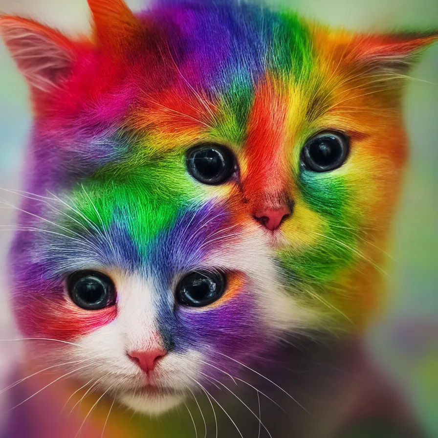 Prompt: a Rainbow kitten, ultra realistic, 8K