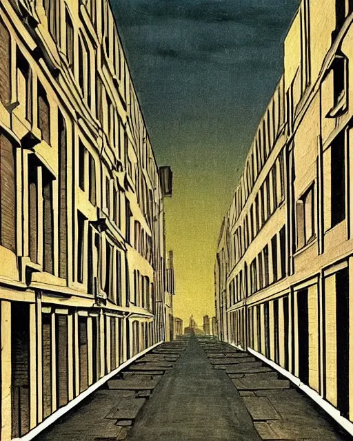 Image similar to empty street on a melancholy rainy night of cyberpunk city de chirico