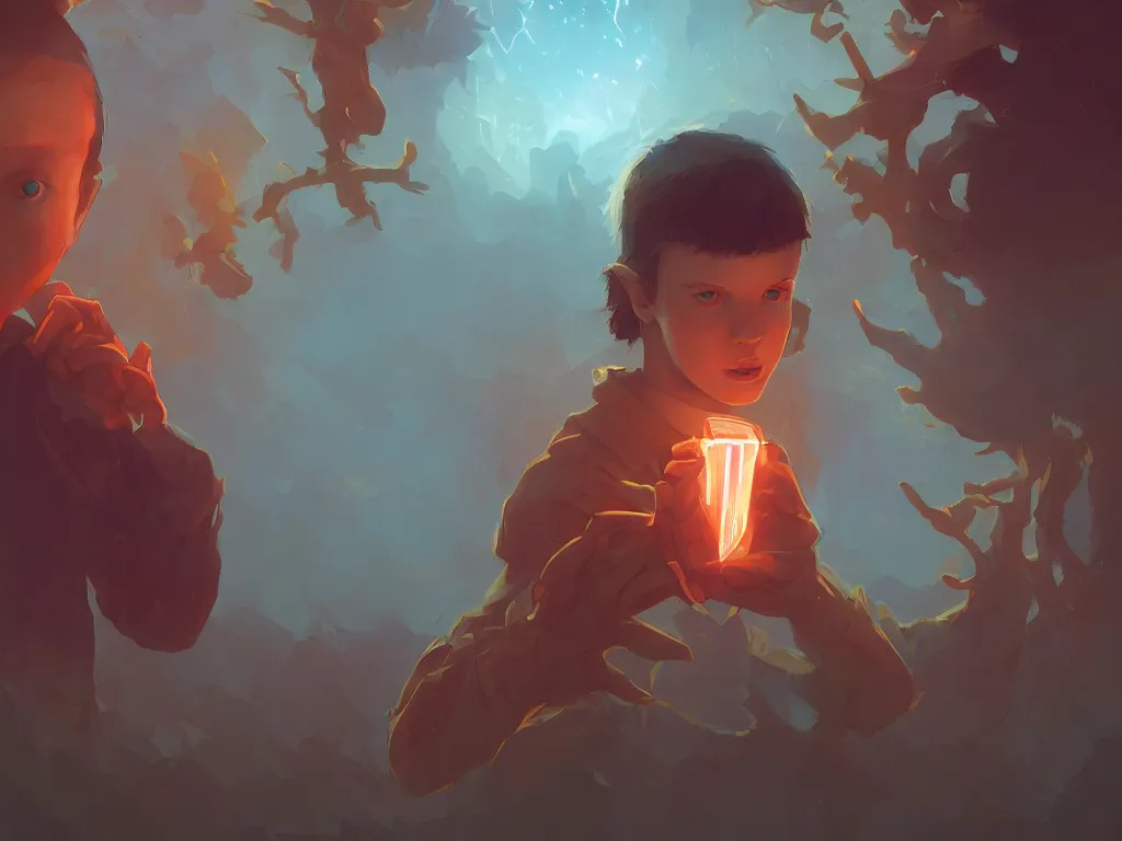 Image similar to hero world stranger things, behance hd by jesper ejsing, by rhads, makoto shinkai and lois van baarle, ilya kuvshinov, rossdraws global illumination, golden ratio, symmetrical beauty face