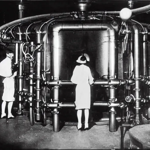Image similar to old black and white photo, 1 9 1 3, depicting a dieselpunk lab with biomechanical aliens inside vats, historical record