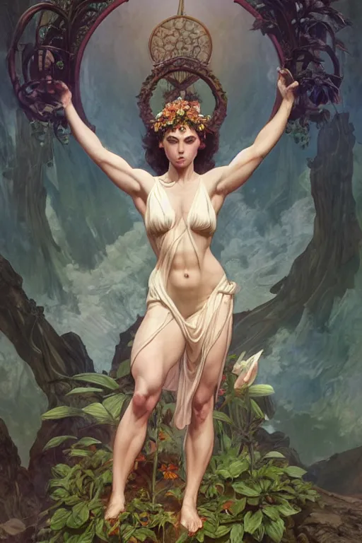 Image similar to goddess of nature, accurate anatomy, only two hands, highly detailed, digital painting, artstation, concept art, smooth, sharp focus, illustration, Unreal Engine 5, 8K, art by artgerm and greg rutkowski and alphonse mucha and Frank Frazetta, and pro fitness photograph