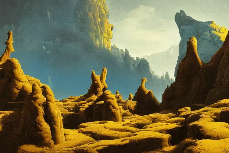 Image similar to A bizarre, landscape in the style of Dr. Seuss, painting by Raphael Lacoste