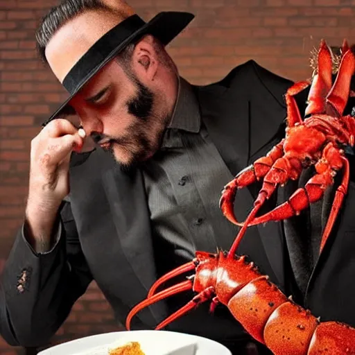 Image similar to cross between a lobster and a mobster, a lobster lobster, mafia lobster