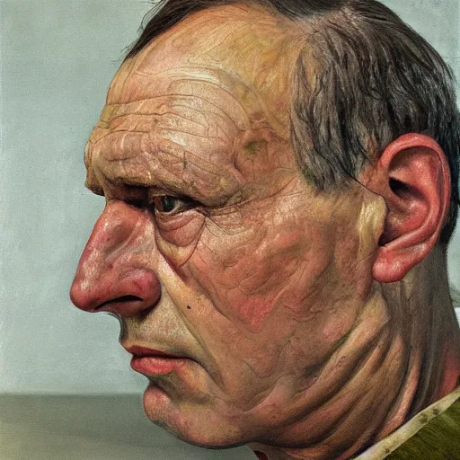 Prompt: high quality high detail painting by lucian freud, hd, exaggerated portrait of a soldier, photorealistic lighting