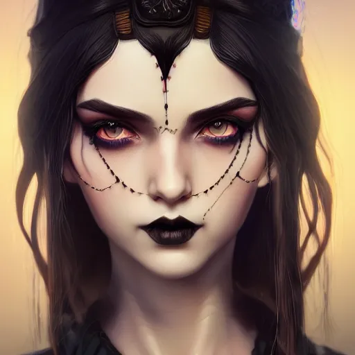 Image similar to a portrait of a beautiful gothic gypsy, art by ilya kuvshinov and wlop and artgerm and josan gonzalez, digital art, highly detailed, intricate, sharp focus, trending on artstation hq, deviantart, pinterest, unreal engine 5, 4 k uhd image