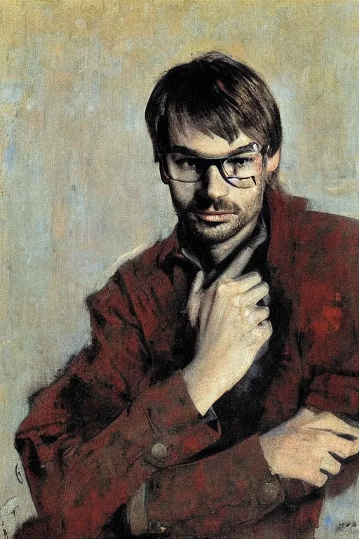 Image similar to portrait of jeffrey dahmer on the teenage in 1 9 7 0 by ilya repin