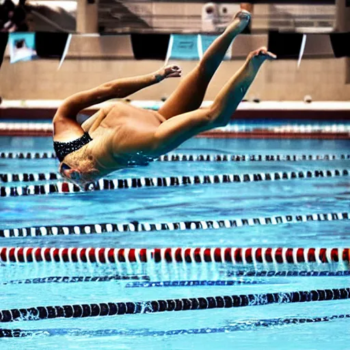 Image similar to hyperealistic of a perfect dive, swimming