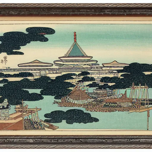 Prompt: Southampton City, Woodblock Print by Hokusai