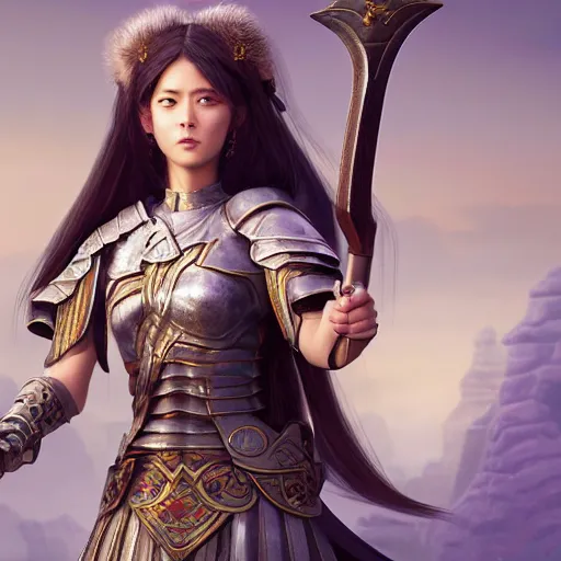 Prompt: A beautiful portrait of a pretty warrior princess holding a sword leading an army of angelic knights, cinematic, fantasy character portrait, epic fantasy, in the style of Akihikio Yoshida. 3d with depth of field, blurred background. female. nautilus. A highly detailed epic cinematic concept art CG render. made in Blender and Photoshop, octane render, excellent composition, cinematic dystopian brutalist atmosphere. dynamic lighting. dramatic lighting. cinematic lighting. aesthetic. stylized. very inspirational. Golden hour. detailed. hq. realistic. warm light. vibrant color scheme. highly detailed. muted colors. Moody. Filmic. Dreamy