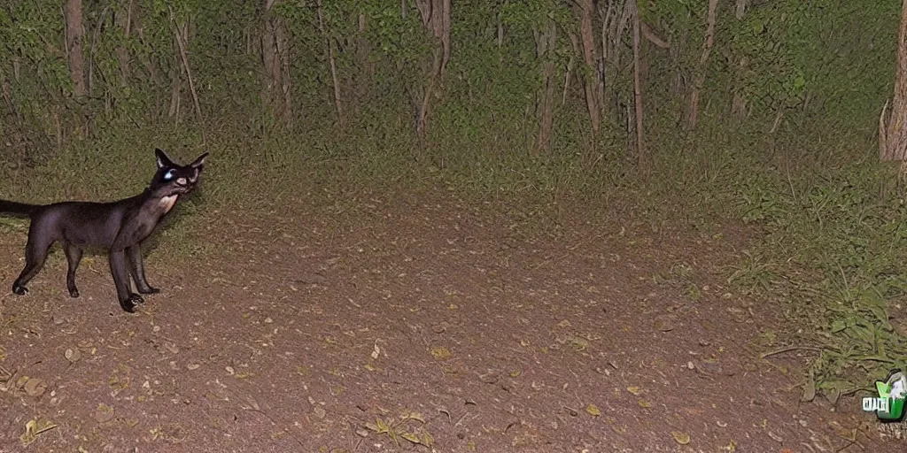 Prompt: photo of chupacabra caught on trail camera at night