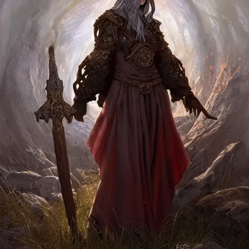 Image similar to medieval cleric druid, firemagic, fire spell, Dark Souls character, highly detailed, digital fantasy character, painted portrait, artstation, concept art, hard focus, illustration, art by artgerm and greg rutkowski and Alphonse Mucha and Craig Mullins, James Jean, Andrey Ryabovichev, Mark Simonetti and Peter Morbacher 16k