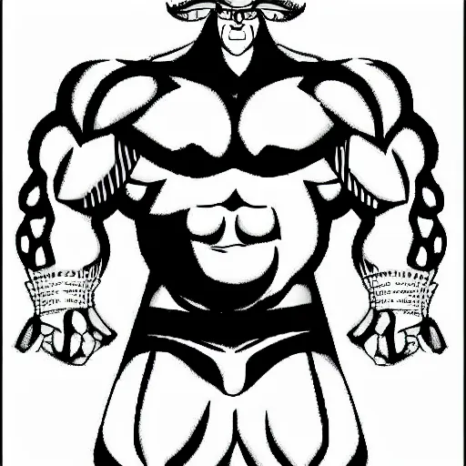 Prompt: a muscular bull with a pot belly, anime style