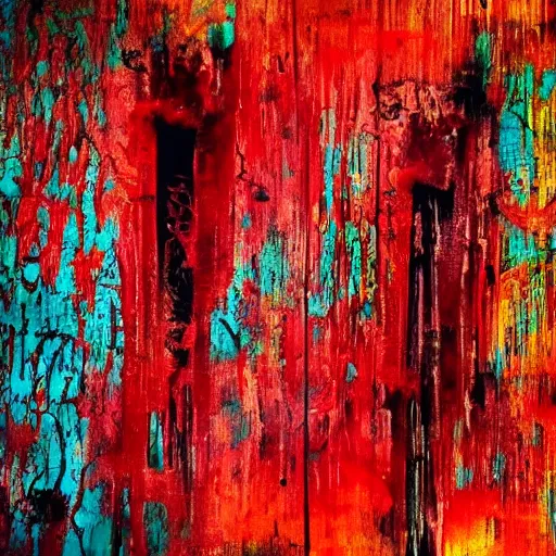 Image similar to abstract horror art, deep bleeding decaying colors!