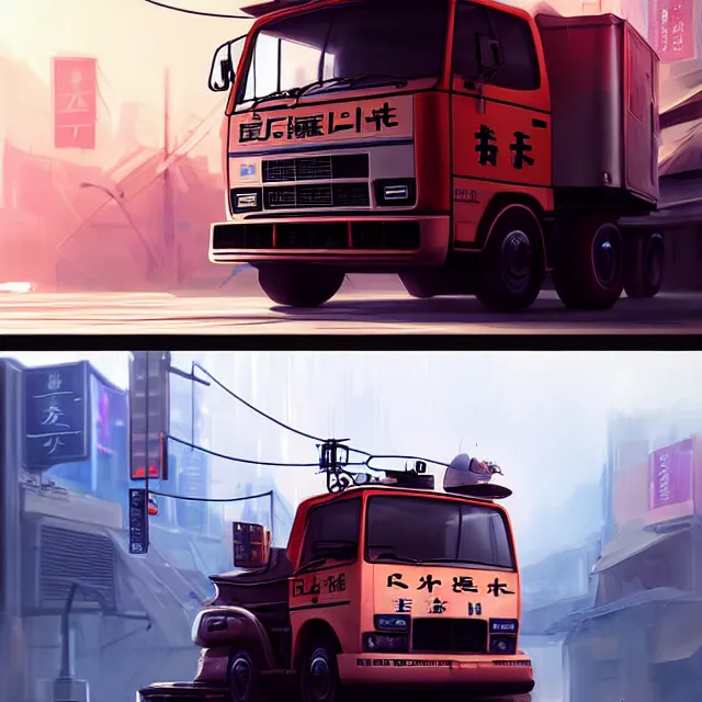 Prompt: epic professional digital art of Japanese Kei truck , best on artstation, cgsociety, wlop, Behance, pixiv, astonishing, impressive, outstanding, epic, cinematic, stunning, bounce lighting, gorgeous, concept artwork, much detail, much wow, masterpiece.