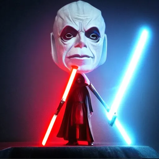 Image similar to “Michael Jackson as Emperor Palpatine wielding a glowing red lightsaber, cinematic lighting, action, explosions, highly detailed, 8k resolution”